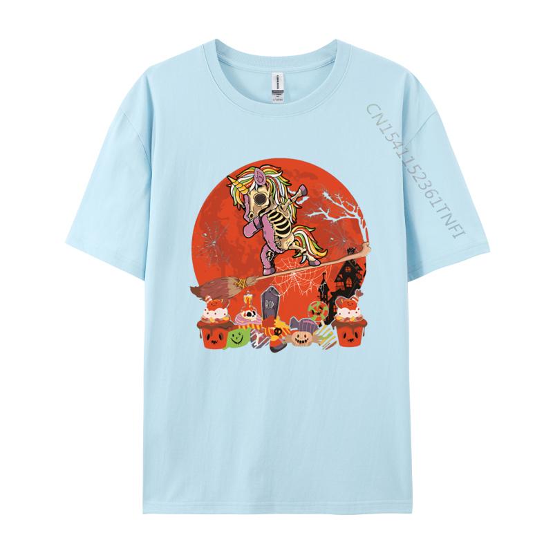 Halloween Unicorn Costume Skeleton Tshirt Pure Cotton High Street Tops T Shirt Casual Tee Shirts Man