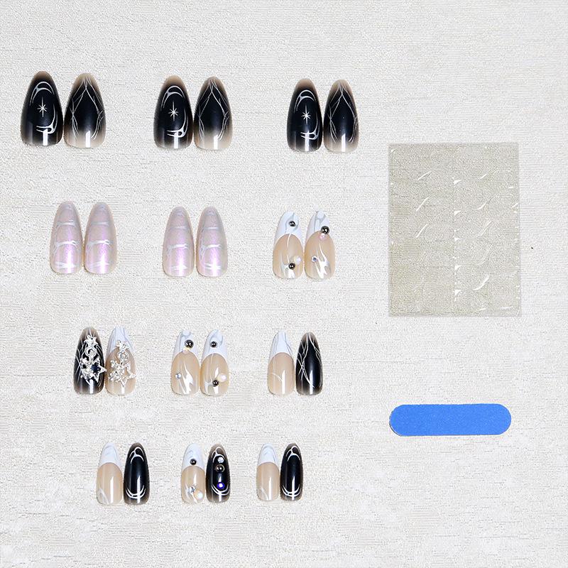 French Flame Mirror Powder Liquid Metal Style Wear-On Nails