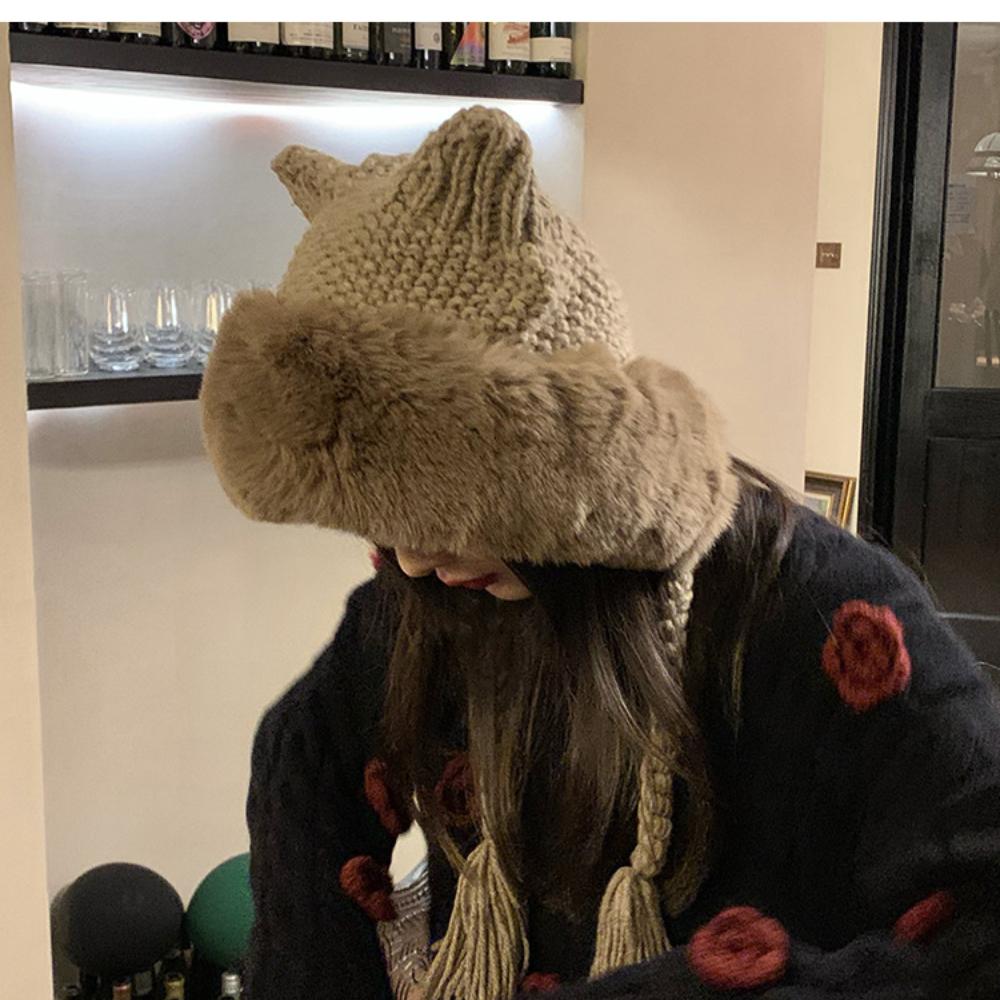 Animal Ear Flap Hat, Cute Plush Trapper Hat for Women, Winter Knit Cap with Fuzzy Ears, Warm Thermal Winter Hat for Cold Weather