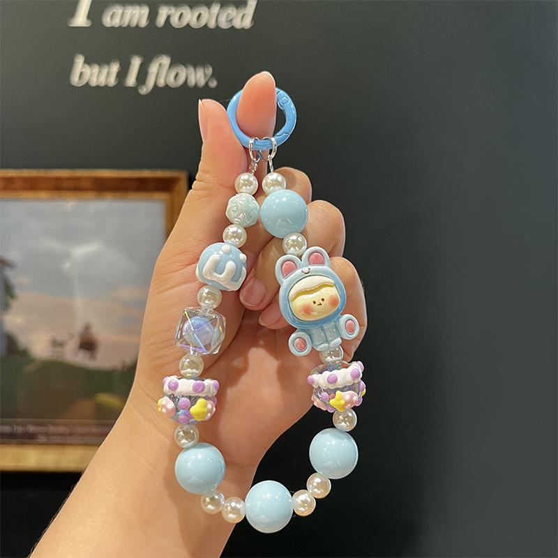 

Расписанные вручную бусины Цепочка для телефона Милый кулон в виде куклы Брелок Защита от потери Ремешок на запястье Браслет Декор для чехла для наушников/сумки