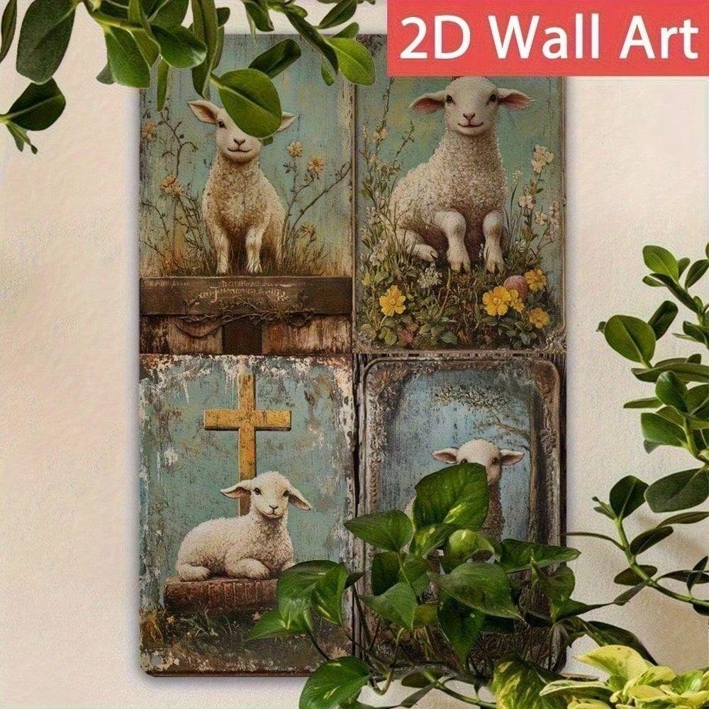 Vintage Metal Sign Lamb for Home and Garden No Drilling