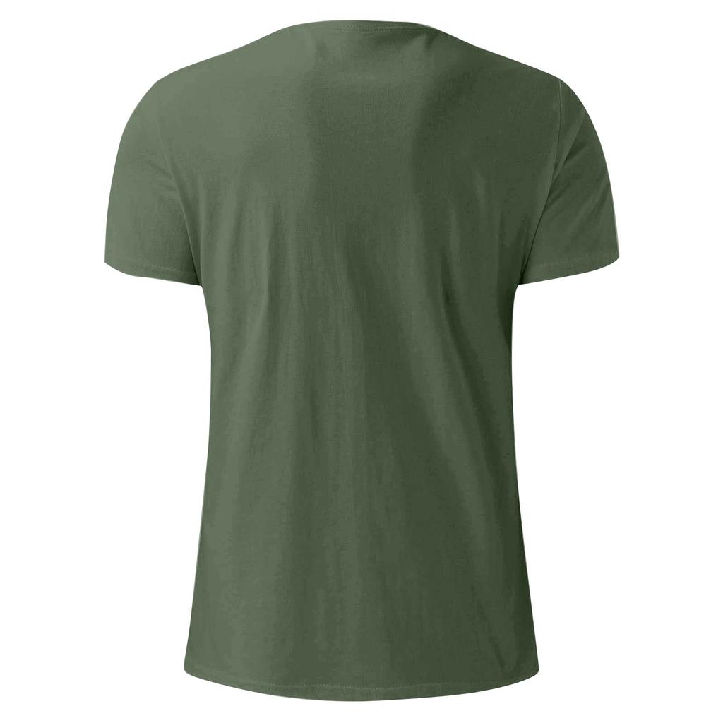 Men's Summer Solid Color V-Neck Loose Pocket Short Sleeve Top