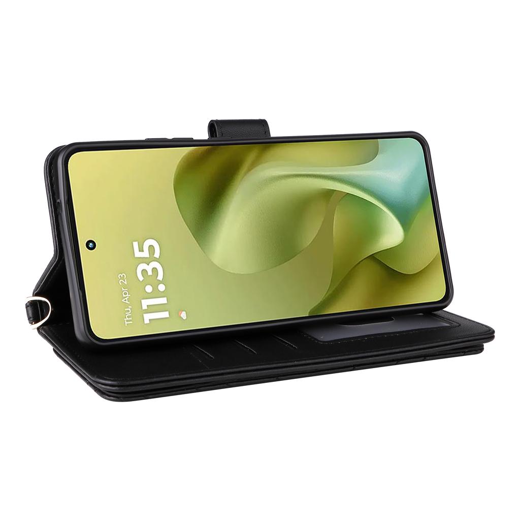 For Motorola Moto G86 Power 5G Case with Shoulder/Wrist Strap Leather Phone Cover Stand Wallet