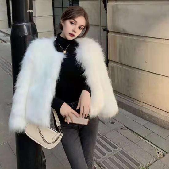 Women's Faux Fur Jacket Autumn Winter Warm Loose Plush Coat Casual Female Furry Cardigan for Street Office Date