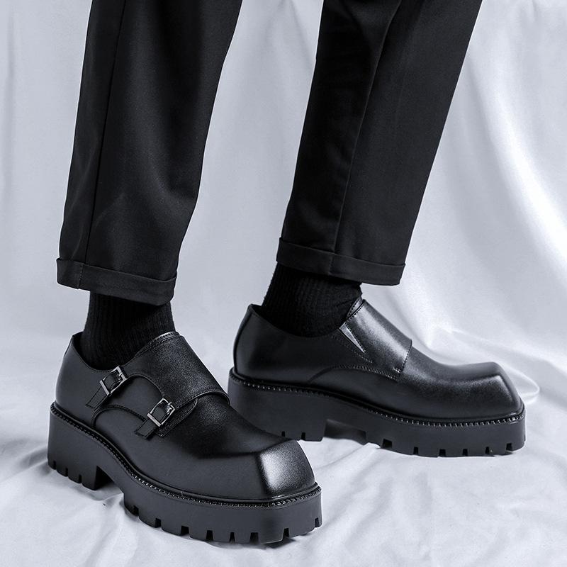 British men's shoes casual leather shoes niche lace-up Korean version heightened platform black Martin Shadby shoes 59006-R