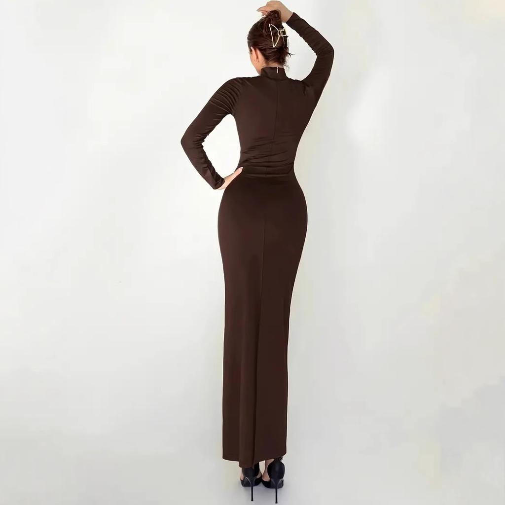 Women's Temperament Elegant Slimming High Waist Knit High Neck Solid Colour Dresses