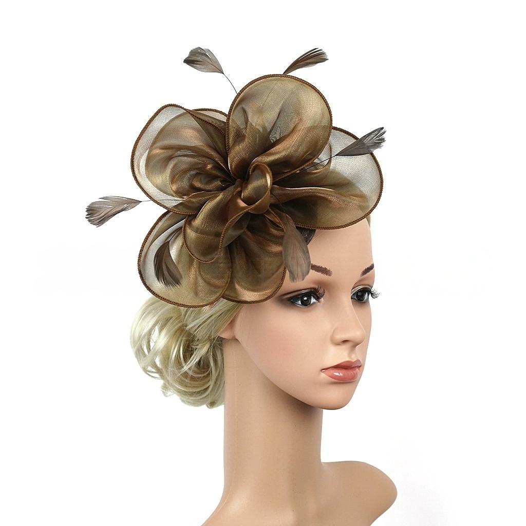 Elegant Organza Hair Drop Fascinator Hat Women Headpiece with Feather Bridal Wedding Show Race Millinery Hair Accessories