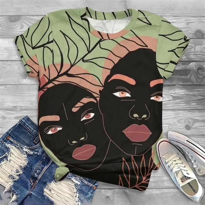Summer Round Neck 3D African Art Print Top Fashionable Casual Short Sleeved Women's T-shirts