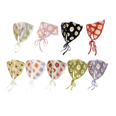 Floral Hair Bandanas Tie Back Head Kerchief for Women Girls Flower Mesh Hair Scarves Lightweight Triangular Head Scarf