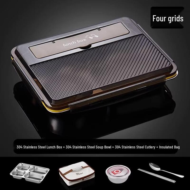 Stainless Steel 4-Compartment Lunch Box Set