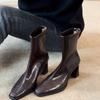 New Style Women's Vintage High Heels Women Ankle Boots Square Toe Short Booties Autumn Winter Ladies Shoes Boots