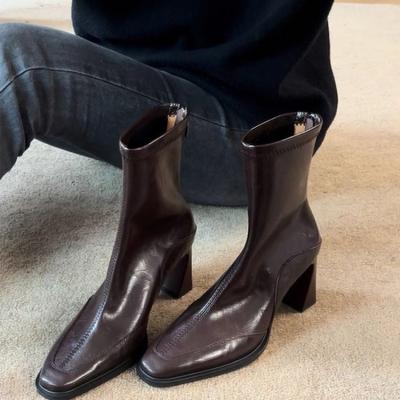 New Style Women's Vintage High Heels Women Ankle Boots Square Toe Short Booties Autumn Winter Ladies Shoes Boots