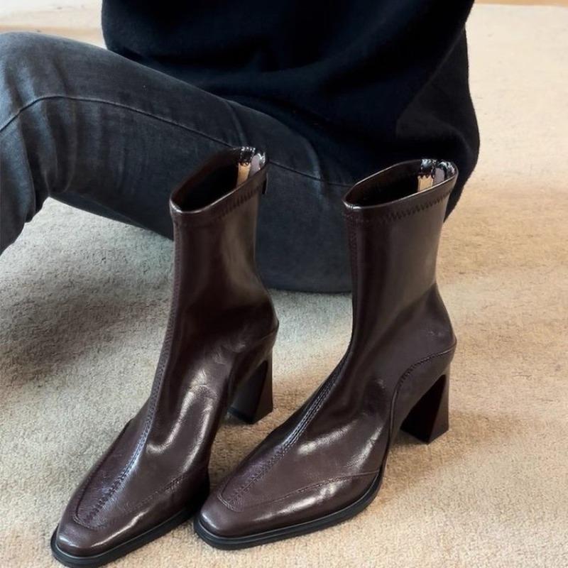 New Style Fashion Women's Vintage High Heels Women Ankle Boots Fashion Square Toe Short Booties Autumn Winter Ladies Shoes Boots