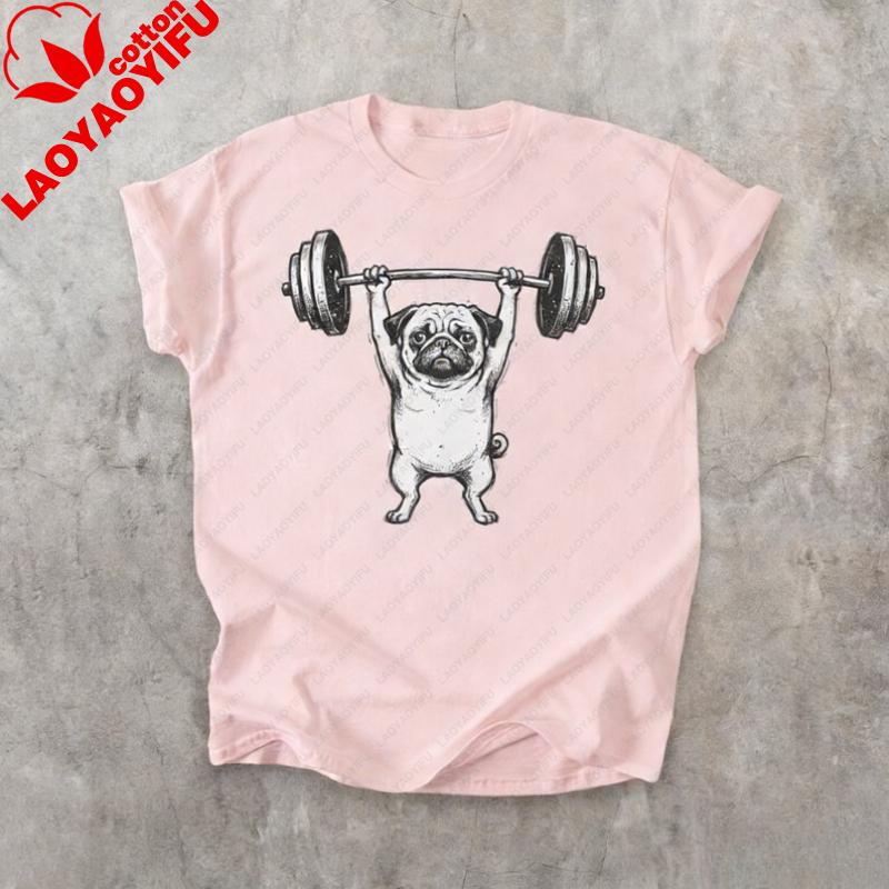 Funny Gym Pug TShirt Weightlifting Dog Meme Tee Vintage Workout Animal Shirt Fitness Humor Graphic Top Strength Gift Gothic Top
