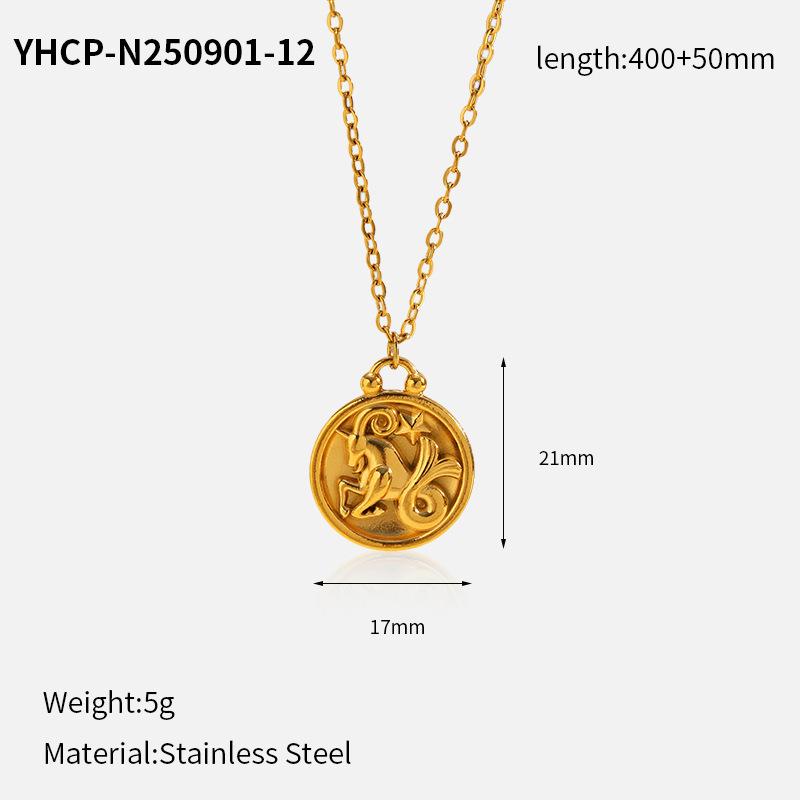 Electroplated Zodiac Pendant Necklace Titanium Steel Light Luxury Choker Fashion Jewelry for Women