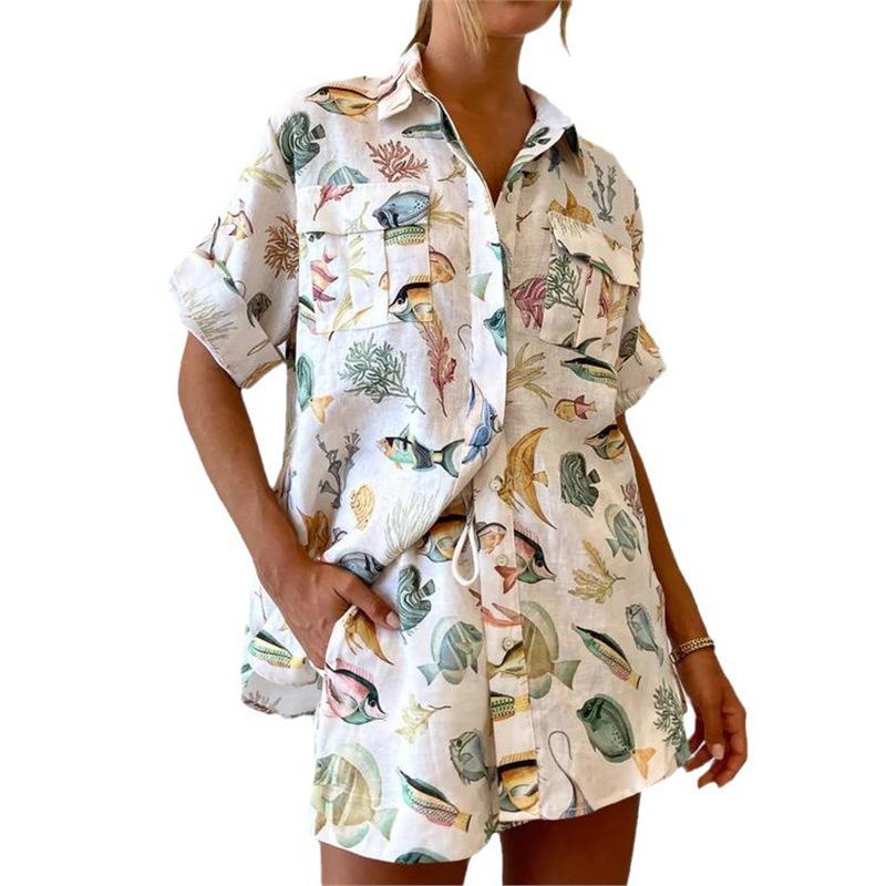 Fashion Unique Print Short Sleeve Vacation Casual Set