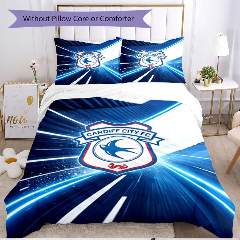 Parure de lit 3 pièces avec housse de couette (1*Housse de couette + 2*Taie d'oreiller, sans noyau), Ensemble de literie doux pour toutes les saisons Cardiff City FC, Décoration de chambre à coucher à domicile Cadeau
