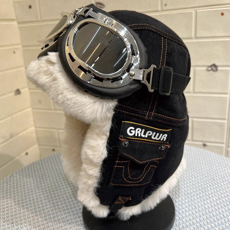 Unisex Aviator Hat with Ear Protection and Glasses, Cotton Thickened for Cold Wind in Autumn/Winter, Ideal for Cycling and Outdoor Warmth.