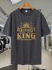 Navy Blue Birthday King Graphic T-shirt - Sporty Casual Short Sleeve Round Neck Tee with Golden Crown Print