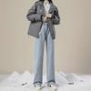 "Thick Velvet Warm High-Waist Adjustable Wide-Leg Jeans - New Winter European & American Style"