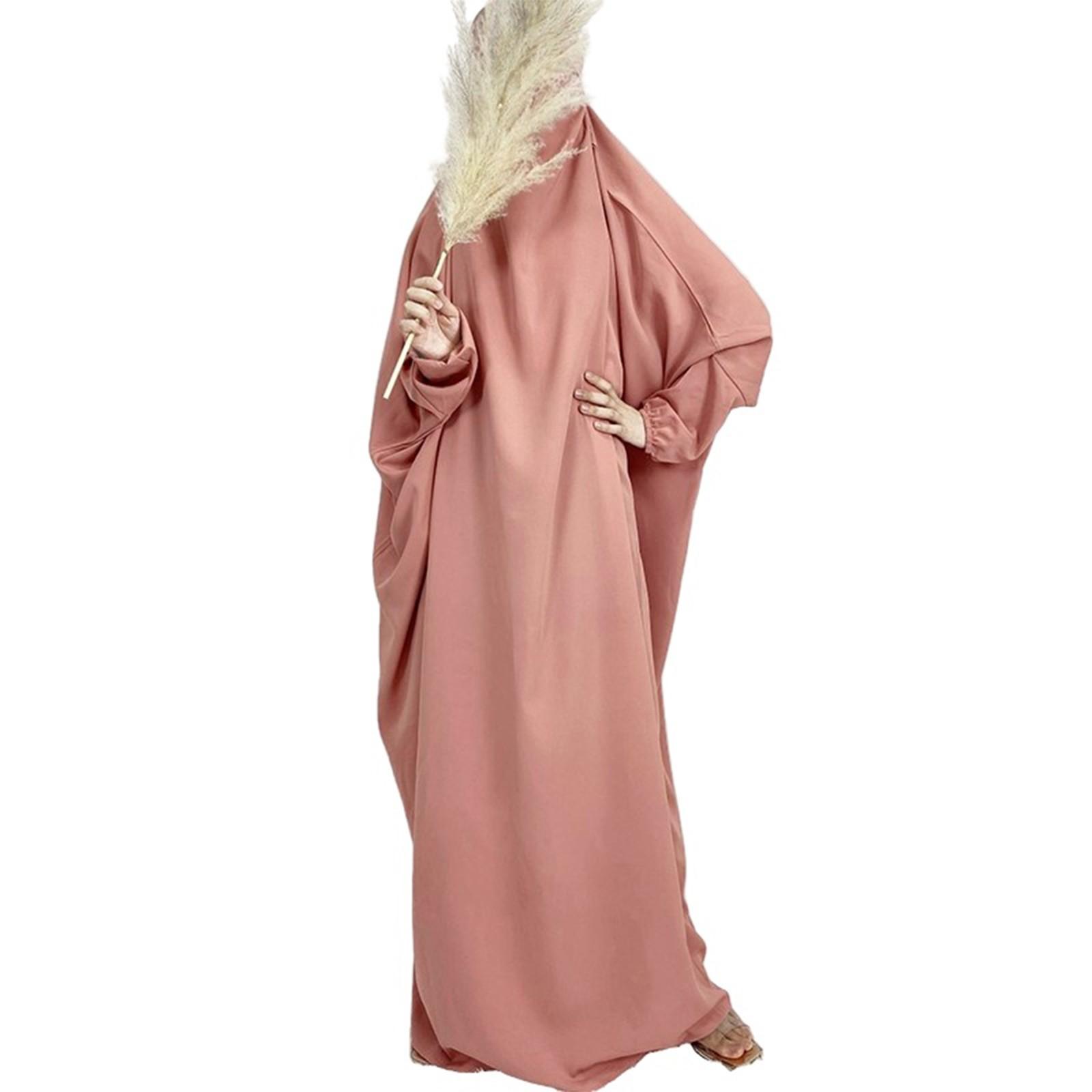 

Длинные платья мусульманских женщин больших размеров, однотонные повседневные платья с капюшоном, платья с длинным рукавом One Size розовый
