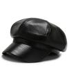 Women's Autumn/Winter Korean-Style PU Beret: Trendy Solid Color Octagonal Hat