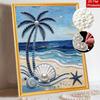 Frameless Pearl Painting DIY Kit Ocean Beach Palm Tree Seashell Starfish 3D Sparkling Bead Canvas Relaxing Creative Craft for Art Lovers