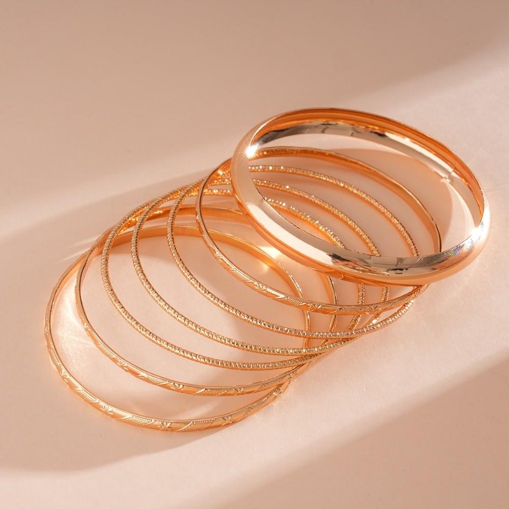 6Pcs/7Pcs Metal Star Pentagram Wide Open Bangle Set Exaggerated Bracelet Girls