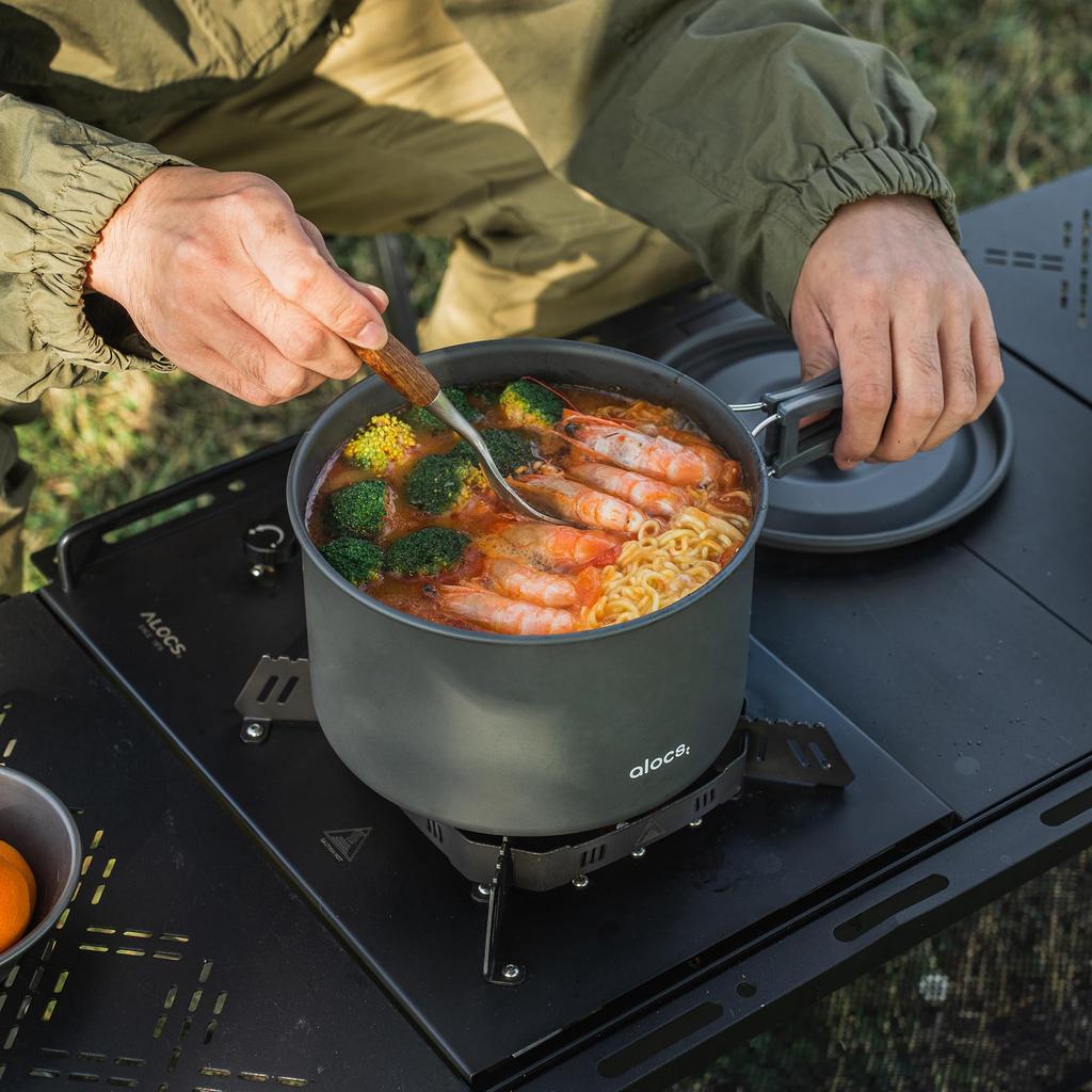 Alocs 3L Camping Lightweight Camping Hard Anodized Outdoor Camping Folding Camping Storage Bag Suitable for People Cookware, Pot, Cooker, Aluminum,