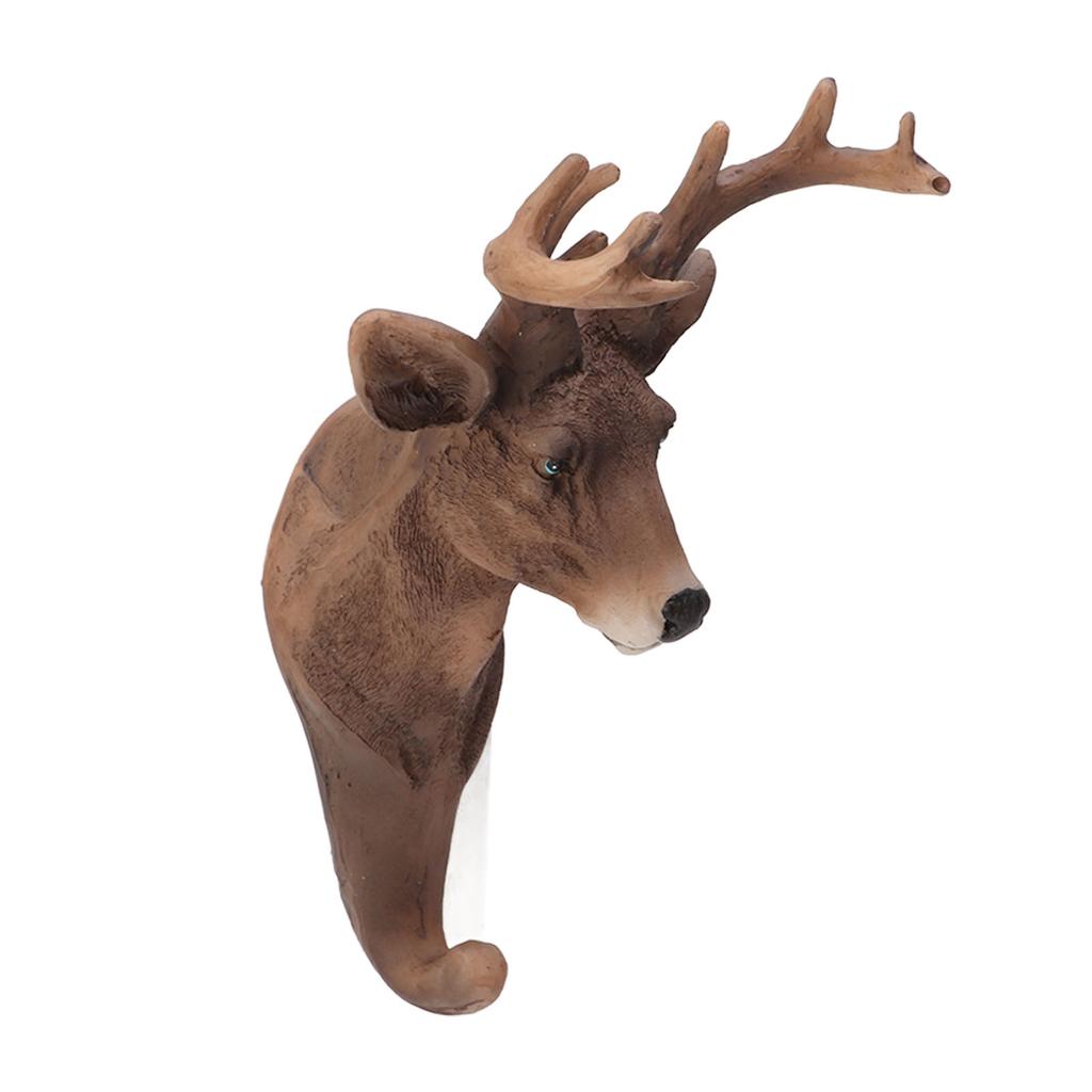 Sika Deer Head Single Wall Hook Retro Style Lifelike Details Animal Shaped Coat Hat Hook for