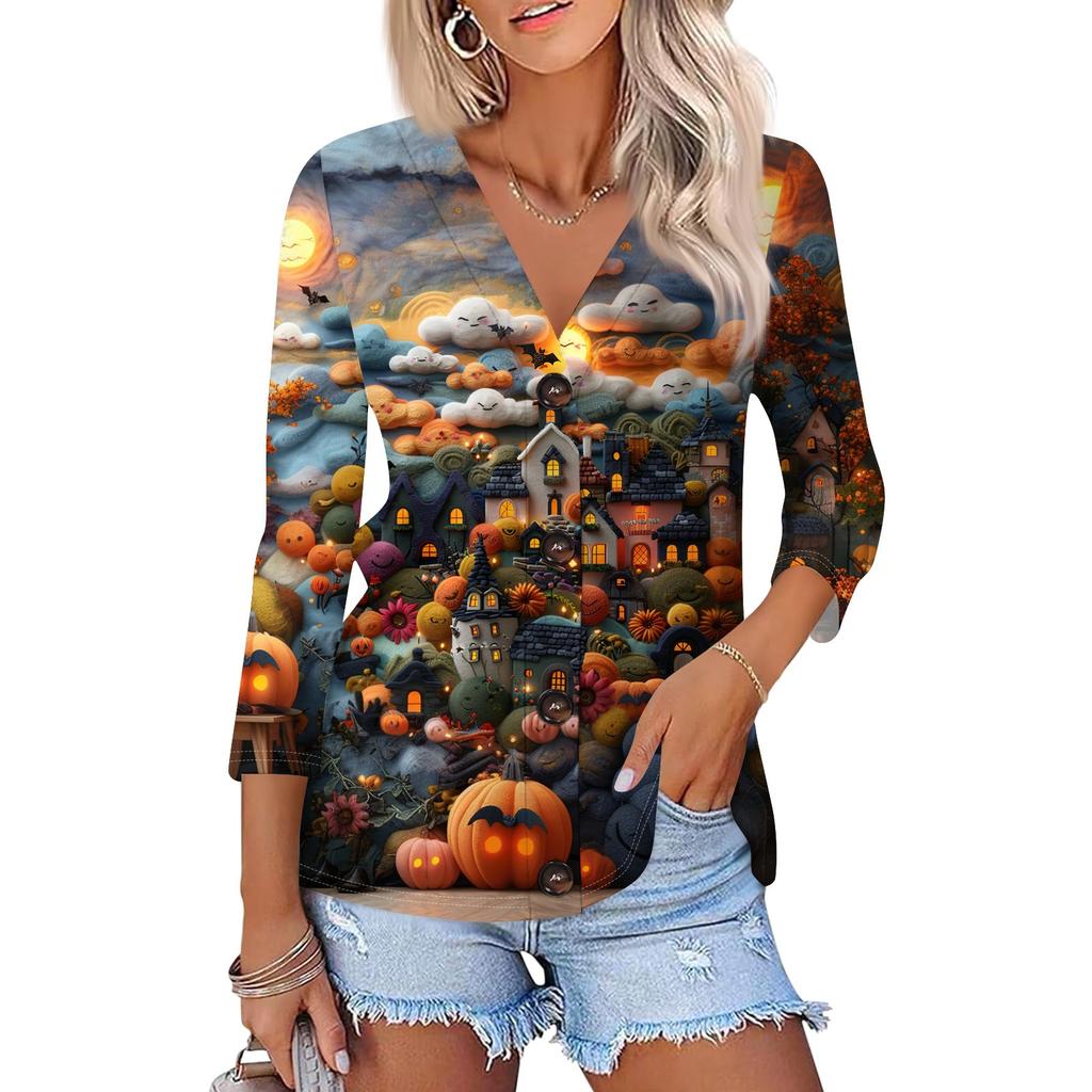 Mote dame avslappet trykk nedknapp skjorte 3/4 lange ermer topper