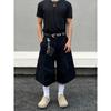 Blaexit American Vintage Black Workwear Capri Pants Multi-Pocket Shorts Casual Loose Wide-Leg Cargo Pants