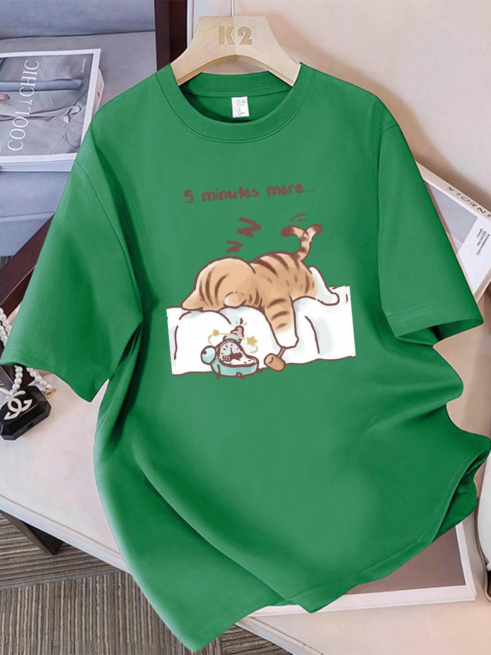 

Women TShirt Cotton Summer The Cat That Always Wants To Sleep Pattern Prints T Shirt ONeck Soft Loose Tops Basic Woman Clothes 4XL