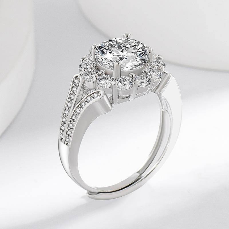 925 Sterling Silver Ring Imitation Moissanite White Zircon Ring Women's Fashion Simple Ring Birthday Party Wedding Jewelry Gift
