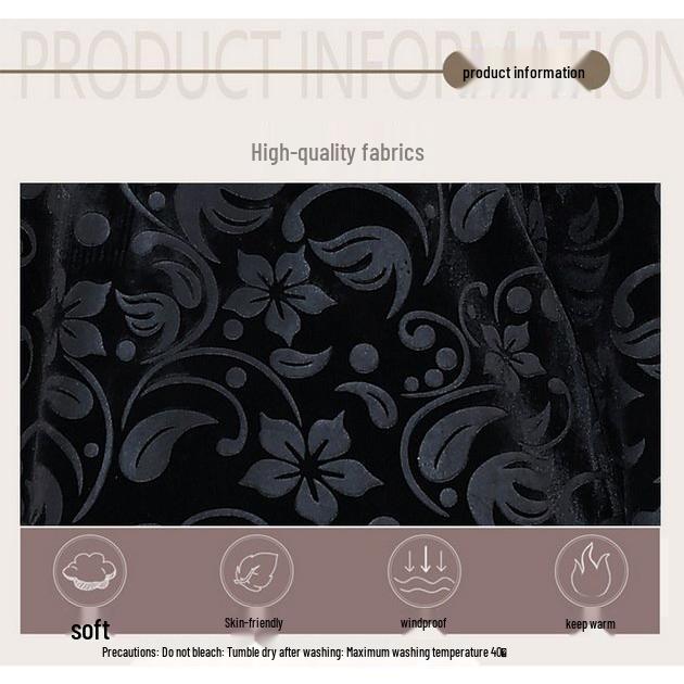 Elegant Black Velvet Print Long-Sleeve Loose T-Shirt for Middle-Aged & Elderly Women - Plus Size, Thin, Ideal for Spring & Autumn