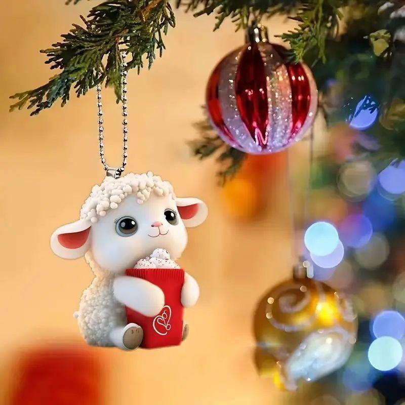 Charming Acrylic Christmas Sheep Pendant Ideal For Holiday Car Mirror Decoration