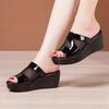 Summer New One-piece Mesh Hollowed Out Women's Cool Slippers with Sloping Heel, High Flat Bottom and Shiny Leather, Women's Large Casual Size