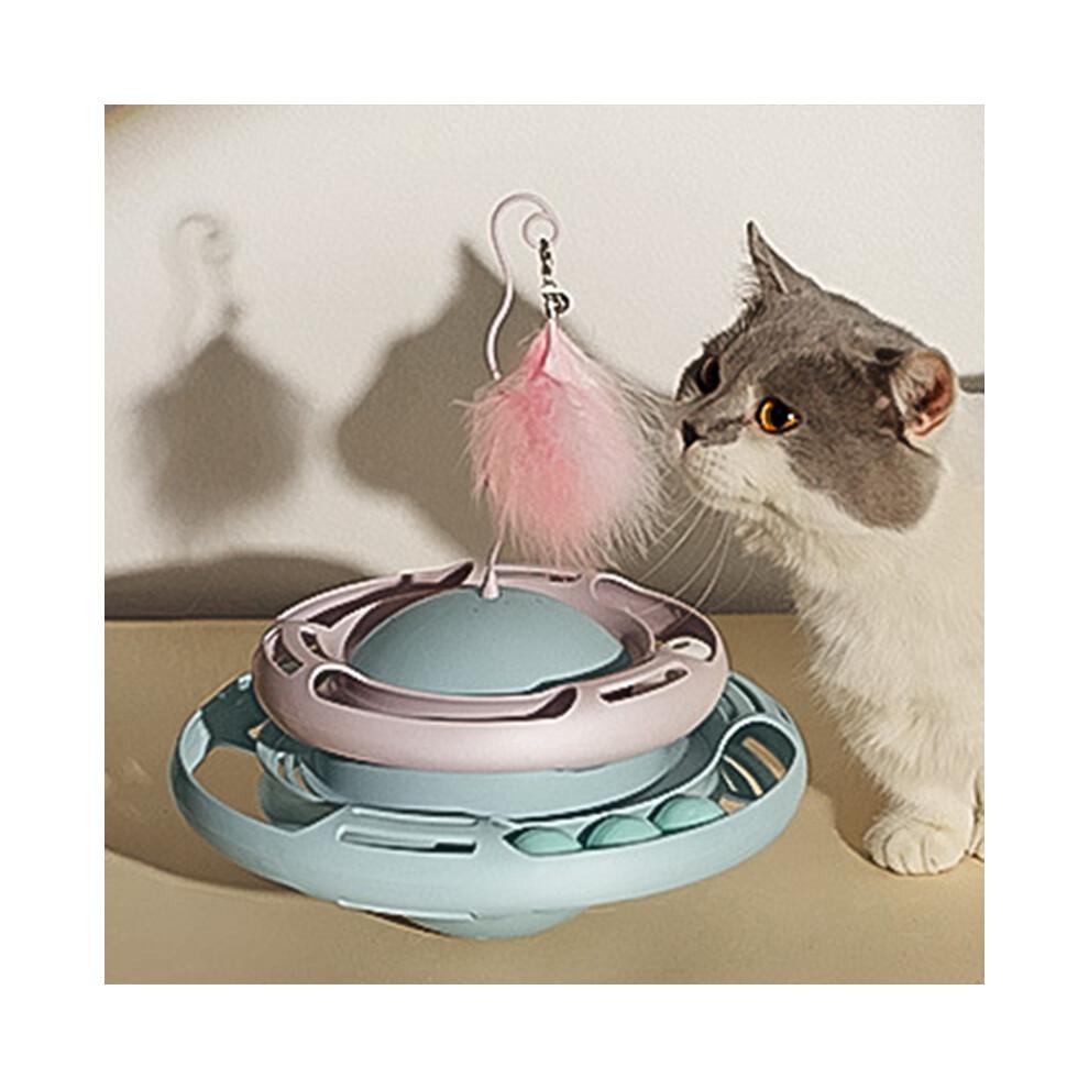 Langsamfresser Katzenspielzeug mit rotierenden Bällen und interaktivem Federstab, 3-in-1 kreisförmiges Drehteller-Design für Gewichtsmanagement und Selbstunterhaltung, S