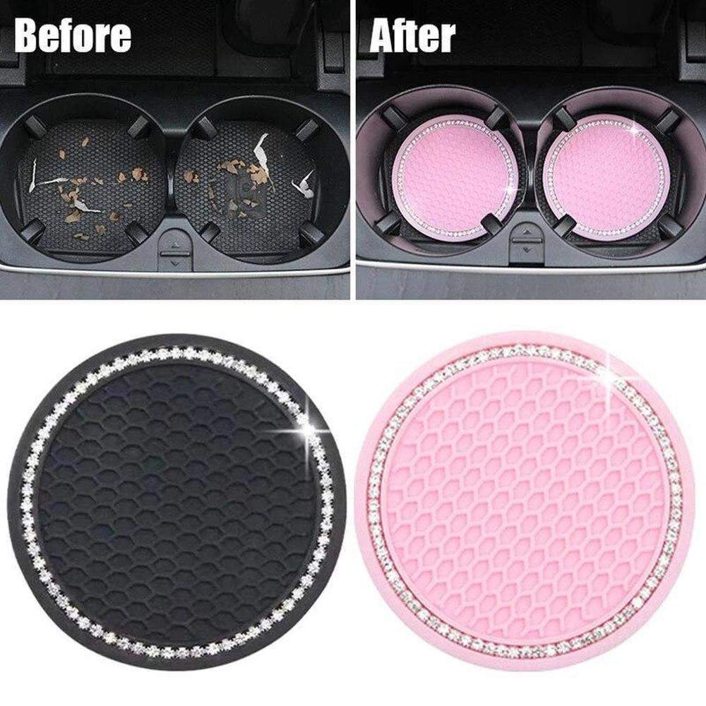 1pc Car Non-slip Water Cup Pad Diamond Rhinestone Bling Decoration Auto Interior Cup Bottle Anti-skid Rubber Mat Car Accessories