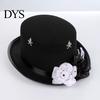 Skull Rose Costume Hat Adults Felt Top for Men Women, Steampunk Halloween Cosplay with Skeleton Makeup Party Decor Hand And Rose, Black Gothic