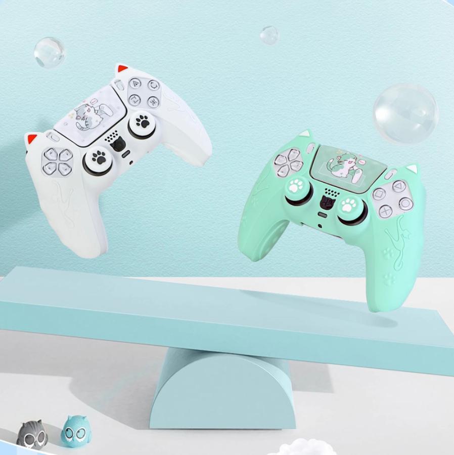 Lovely Cat Silicone Soft Protector Sticker Skin For Sony Playstation Dualsense 5 PS5 Controller Case Thumb Stick Grip Cap Cover