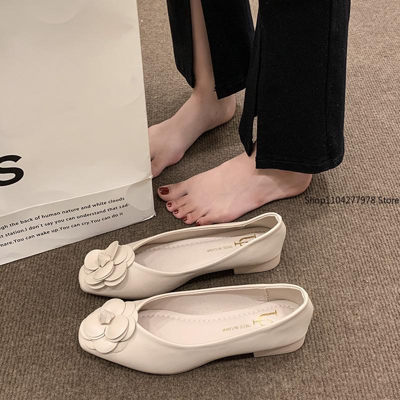 Fashion Women's Single Shoes Summer Low Heel Square Head Flower Shallow Mouth Oxford Shoes Casual Comfortable Soft Sole Commuter Shoes