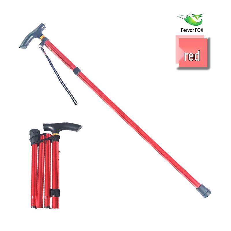 Telescopic Aluminum Alloy Folding Cane: Anti-Slip, Reinforced, 5-Section Adjustable Walking Aid for Seniors. 840-930 mm красный