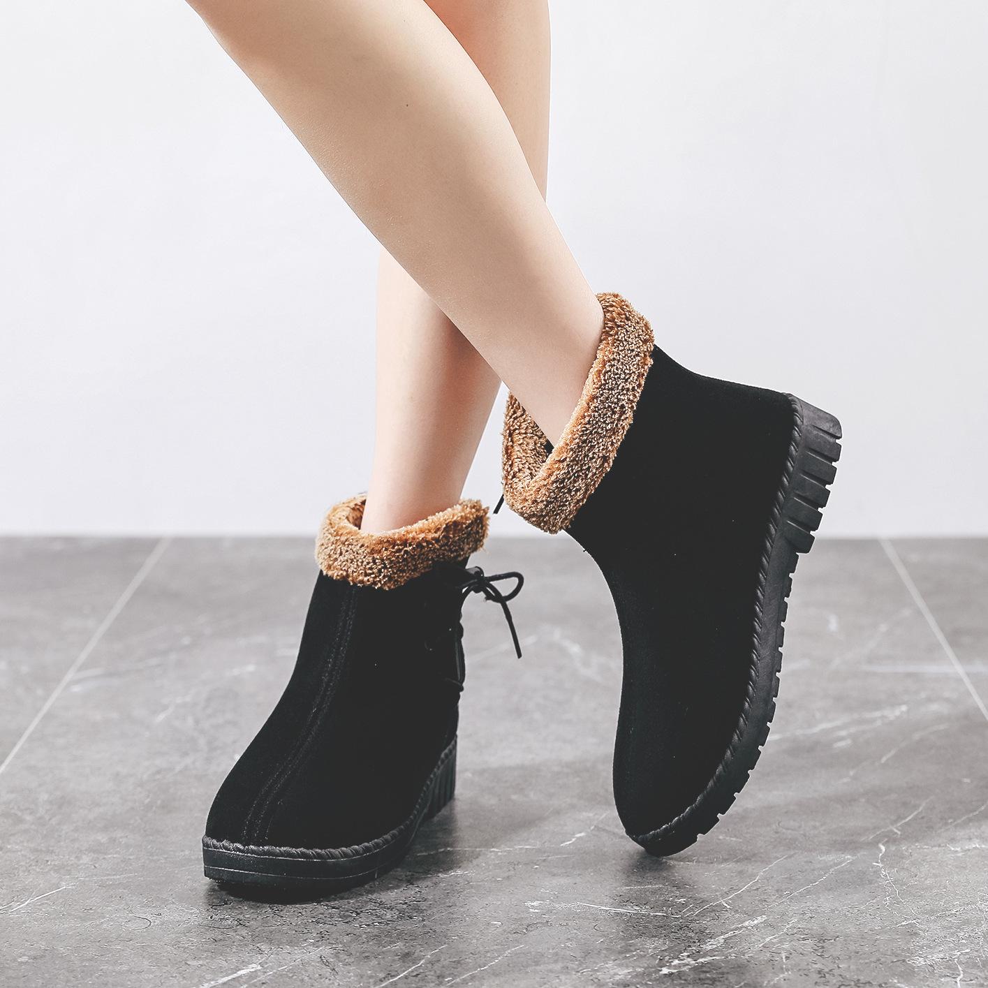 

Модные женские зимние ботинки Теплые короткие меховые плюшевые ботильоны большого размера на платформе Женские замшевые ботинки на молнии Женский комфорт Дропшиппинг 5 чёрный