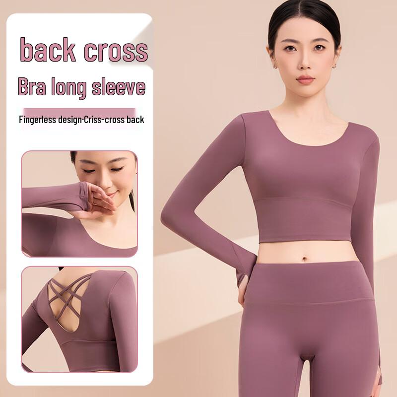 Cross-Back Yoga Long Sleeve Top with Chest Pad