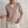 2026 Autumn/Winter Casual Knit V-neck Henley Collar Loose Sweater for Women