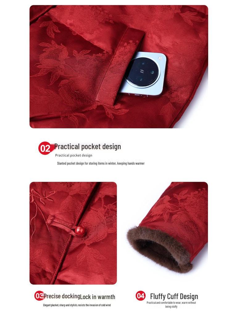 2026 Year of the Horse Benmingnian Winter Down Jacket for Middle-Aged and Elderly Women - New Chinese Style Tang Suit Outerwear