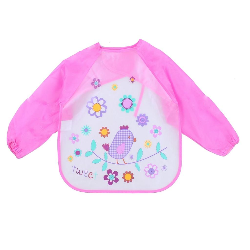 Cute Waterproof Cartoon Baby Feeding Apron With Long Sleeves For Toddler Weaning