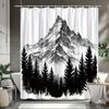 Black White Mountain Shower Curtain Pine Forest Snowy Peak, Minimalist Ink Art Bath Curtain For Modern Bathroom And Home Decor