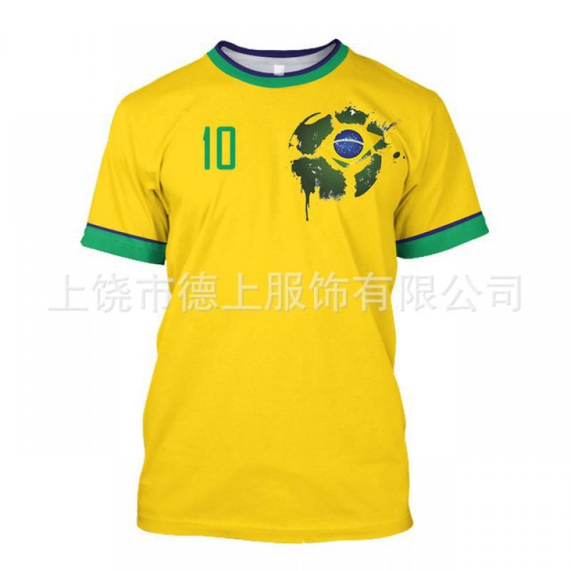 Herren T-Shirt Brasilien Fußball Nationalmannschaft Kurzarm Rundhals Feuchtigkeitsableitend Lässiges T-Shirt